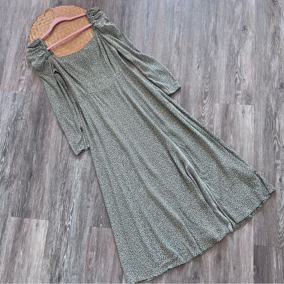 Nwt & other stories green speckled puff sleeve smocked midi dress women’s 6 - Picture 2 of 9